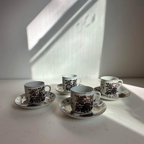 Antique Navy | Gold Espresso Cups & Saucer Plates - Picture 2 of 6